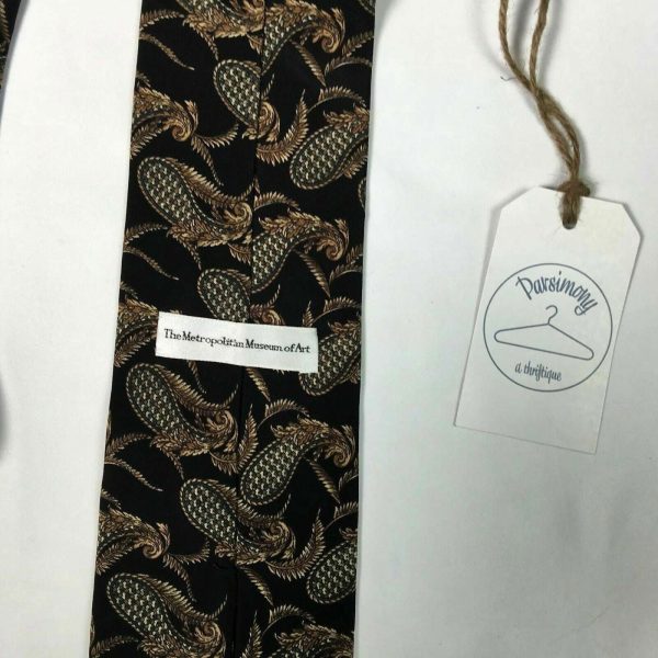 Elegant Metropolitan Museum of Art Black Paisley Print Silk Mens Necktie For Cheap