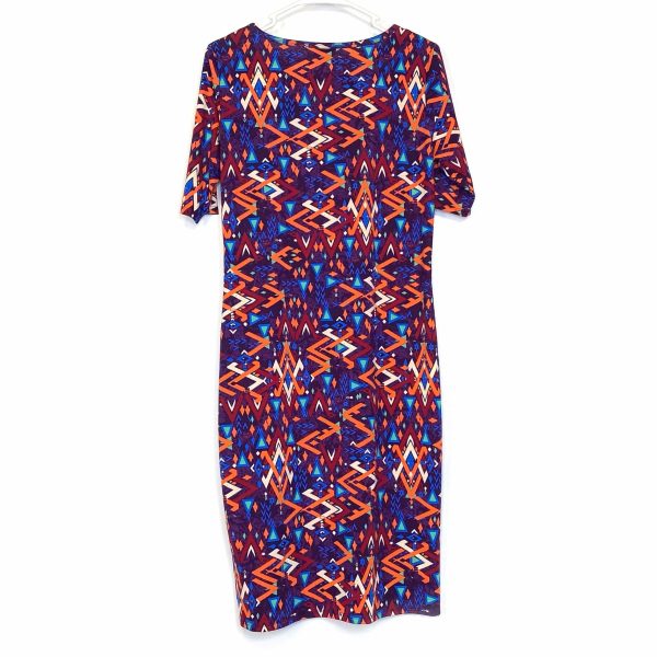 LuLaRoe Julia Bodycon Dress | L (12-14) | Purple Orange Red | Geometric | NWT on Sale