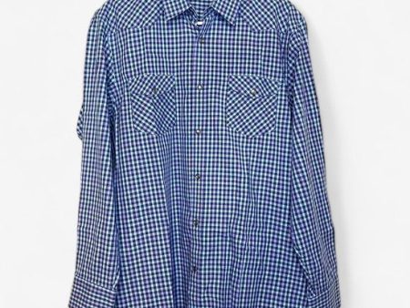 Banana Republic Men s Blue and Purple Box Check Long Sleeve Western Shirt - Size L Online now