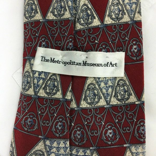 METROPOLITAN MUSEUM OF ART Mens Necktie Red Triangle Gate Pattern Silk Tie 56.5” Cheap