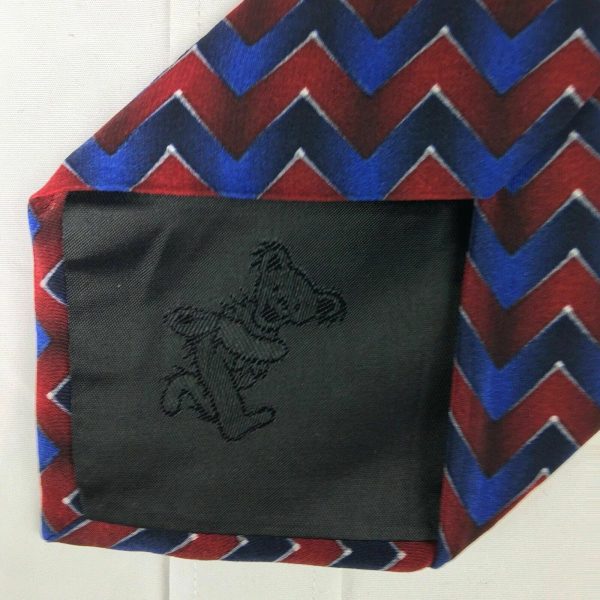 Dancing Bear Grateful Dead Mens Red & Blue Chevron Print 100% Silk Neck Tie 58” Fashion