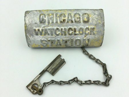 Antique Chicago Watchclock Station Security Cast Iron Box Clock Key Rare ! on Sale