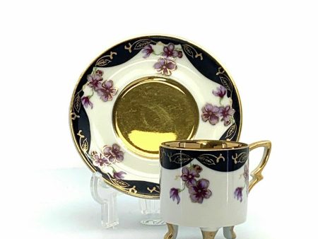 Lefton China Sweet Violets Vintage Hand Painted Porcelain Cup & Saucer Set on Sale