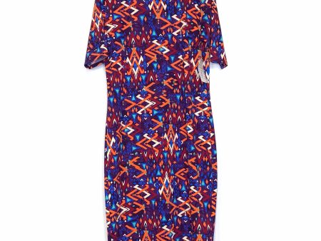 LuLaRoe Julia Bodycon Dress | L (12-14) | Purple Orange Red | Geometric | NWT on Sale