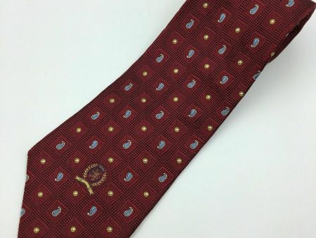 Tommy Hilfiger Mens Red Paisley Logo Square Pattern 100% Silk Neck Tie  58” X 4” Discount