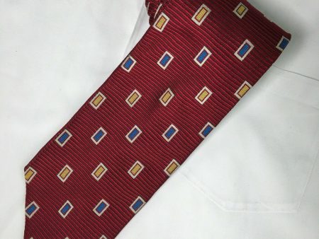 Paul Fredrick Mens Red Textured Stripe W  Blue & Gold Block Italian Silk Tie Online