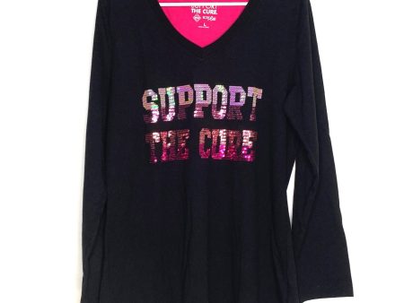 Breast Cancer Awareness Women s Black V-Neck Long Sleeve T-Shirt -  Support the Cure  - Size L Online Sale