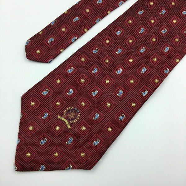 Tommy Hilfiger Mens Red Paisley Logo Square Pattern 100% Silk Neck Tie  58” X 4” Discount