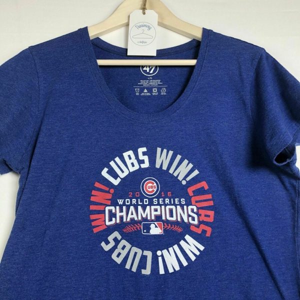 47 Brand Women s Blue Chicago Cubs 2016 World Series V-Neck T-Shirt - Size L - Pre-Owned Online Hot Sale