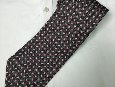 Sophisticated XMI Classic Mens Black Pink Square Pattern Italian Silk Neck Tie - Very Good Online Hot Sale