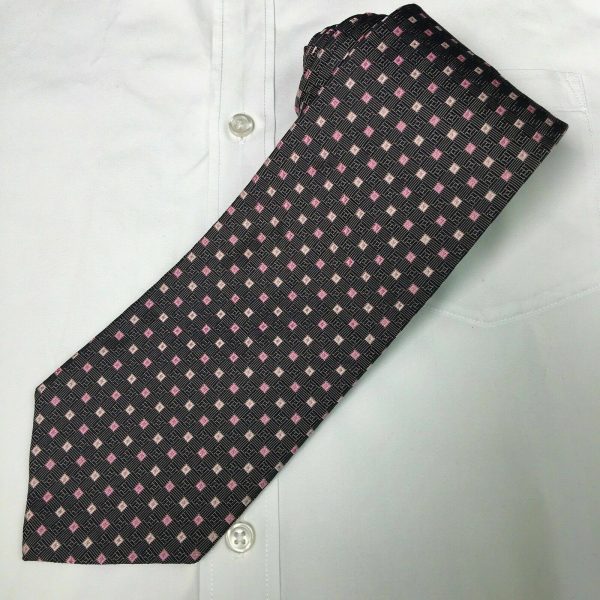 Sophisticated XMI Classic Mens Black Pink Square Pattern Italian Silk Neck Tie - Very Good Online Hot Sale