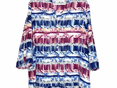 Alfred Dunner Womens Size 14 Multicolor Brushstrokes Pattern Button-Up Blouse L s For Cheap