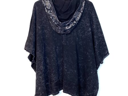 Vocal Womens Size S Black Acid Washed Poncho Hoodie Embellished Online Sale