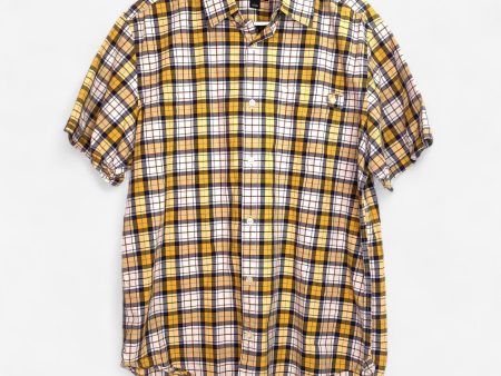 Banana Republic Men s Yellow & Gray Plaid Short Sleeve Shirt - Size L Online now