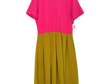 LuLaRoe Womens Size 2XL Amelia Pink & Mustard Yellow Colorblock UNICORN Dress NWT Online