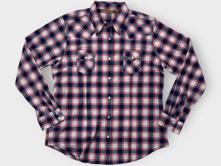 Women s Blue, White, and Red Plaid Western Pearl Snap Shirt - Size L - Wrangler Online