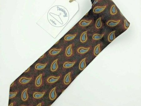 Stunning Ermenegildo Zegna Mens Necktie Gorgeous Maroon Blue Yellow Brush Paisley Silk For Discount