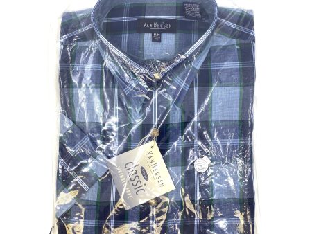 Vintage Van Heusen Men s Blue Plaid Short Sleeve Button-Up Shirt - Size M For Cheap